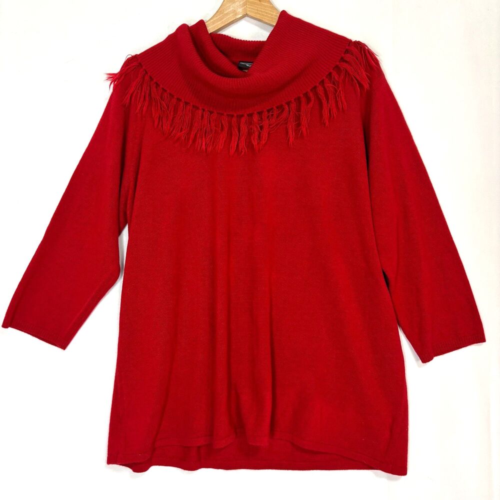 Bobbie Brooks Womens Turtleneck Tassel Neckline Sweater 2XL Red Holiday Career